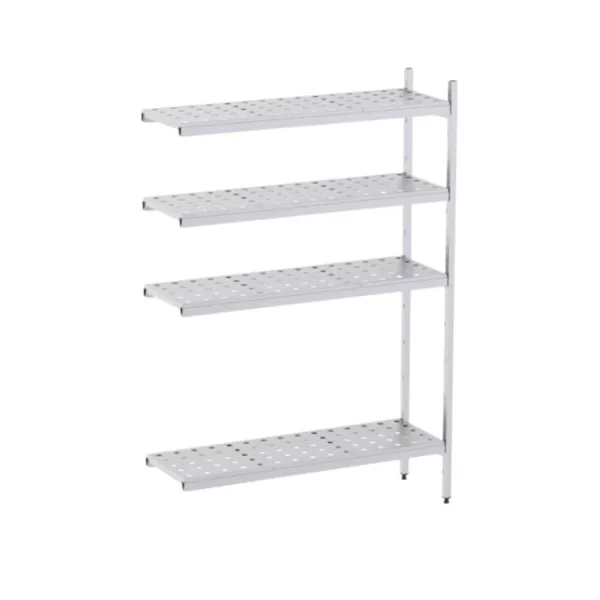 Rayonnage d'Angle Inox 4 Niveaux Perforé - L 1230 x P 500 mm