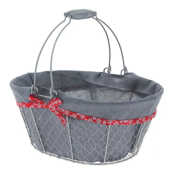 Panier Ovale Métal et Tissu Gris 360 x 260 mm