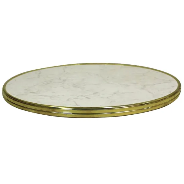 Plateau Topalit Cerclage Laiton - Blanc Marbré - Ø 600 mm