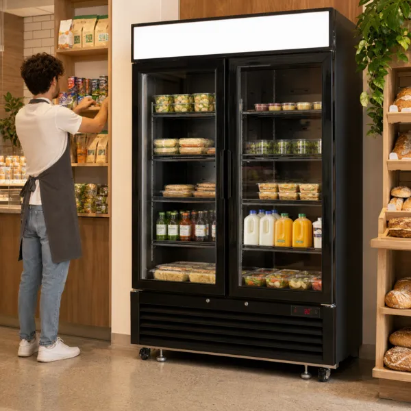 Vitrine Réfrigérée Noire 2 Portes Vitrées 1108 L +1/+8°C 400 W Froid Ventilé LED