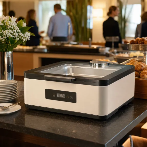Chafing Dish Électrique GN 2/3 4 L 600 W Inox, Couvercle Verre SoftClosing, Écran Digital