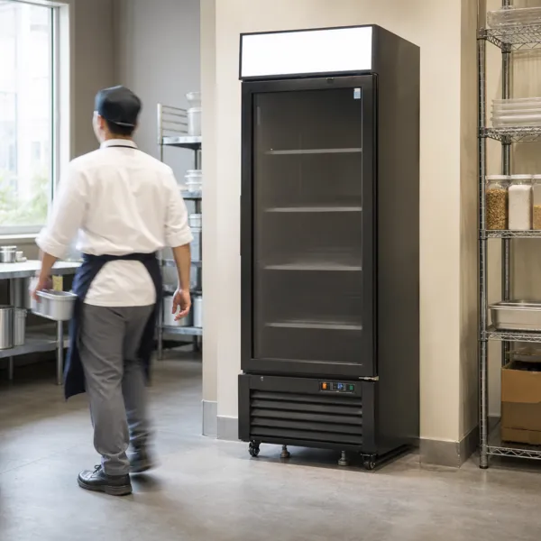 Armoire Vitrée Positive 610 L 0/+8°C Froid Ventilé, 1 Porte Battante, LED, Noir Laqué