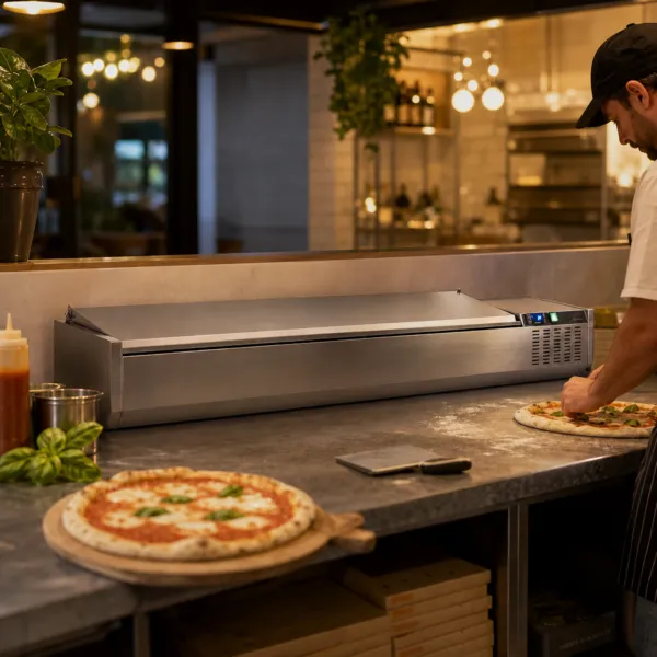 Saladette à Poser 9 x GN1/3 Couvercle Inox 2000 mm, +2/+8 °C, Froid Statique 122 W, Pizzeria Snack